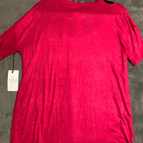 BiBi Hot Pink Cut Out Strappy Front Spandex Rayon Short Sleeve Shirt - Picture 3 of 3